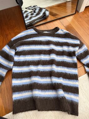 Cotton On Women’s Striped Crewneck Sweater - Brown & Light Blue - Size Small